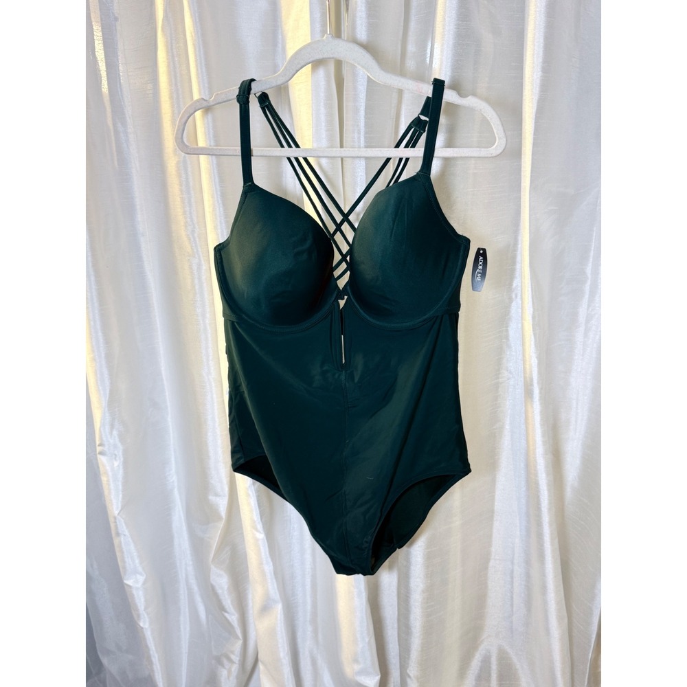 Adore Me One Piece Swimsuit Women 38DDD Green Strappy Cage Neck Underwire New